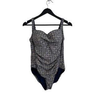 Nip Tuck One Piece Swimsuit Bathing Suit Multi Fit Cup Size 10 Blue White